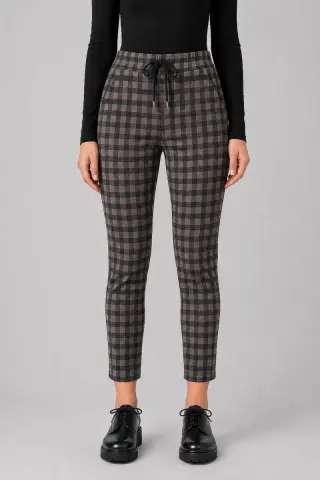 Women's checkered pants with fur lining, blue color, 129R3826