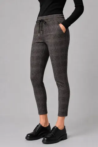 Women's Checkered Pants with Fur Lining, Gray Color, 129R3826-2