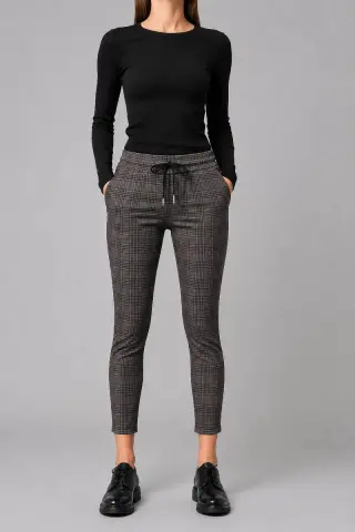 Women's Checkered Pants with Fur Lining, Gray Color, 129R3826-2
