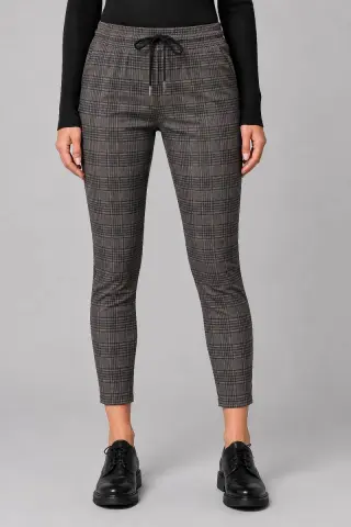 Women's Checkered Pants with Fur Lining, Gray Color, 129R3826-2