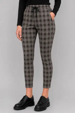 Women's Checkered Pants with Fur Lining, Beige Color, 129R3826-1
