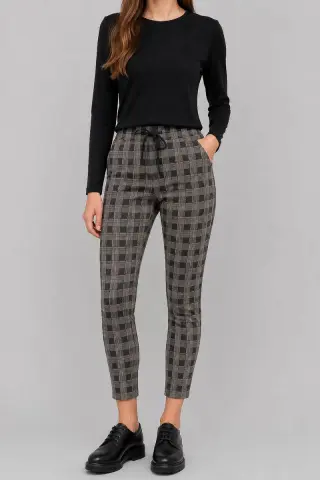 Women's Checkered Pants with Fur Lining, Beige Color, 129R3826-1