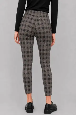 Women's Checkered Pants with Fur Lining, Beige Color, 129R3826-1