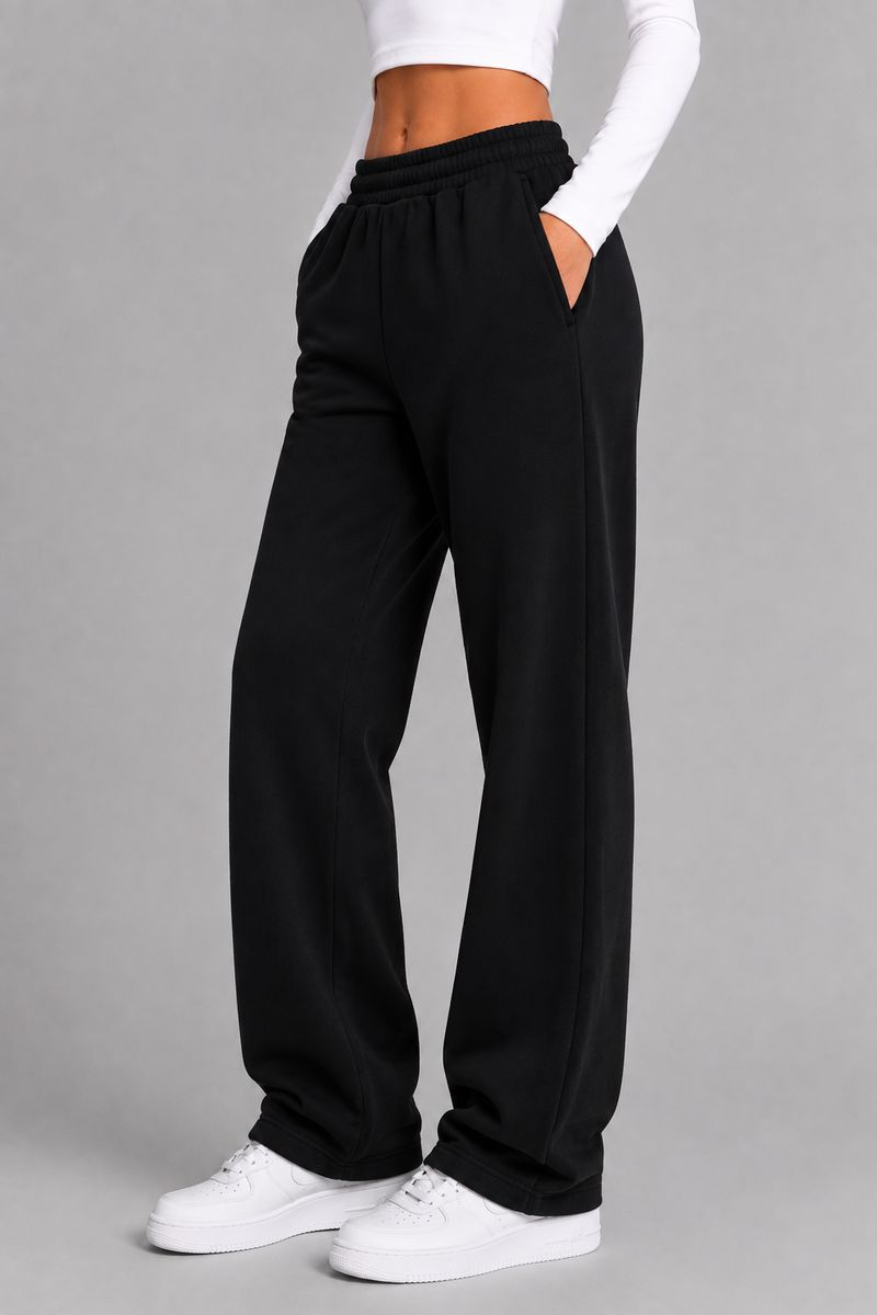 Women's solid sports pants, black color, 257R650