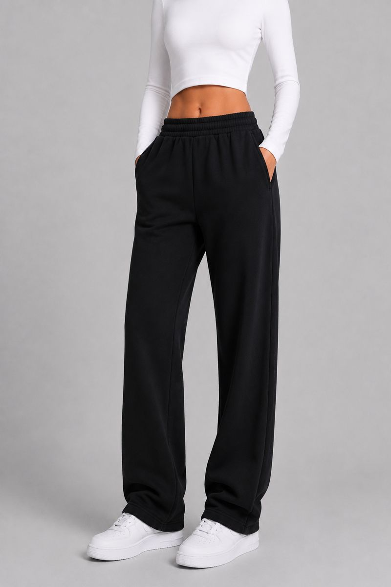 Women's solid sports pants, black color, 257R650