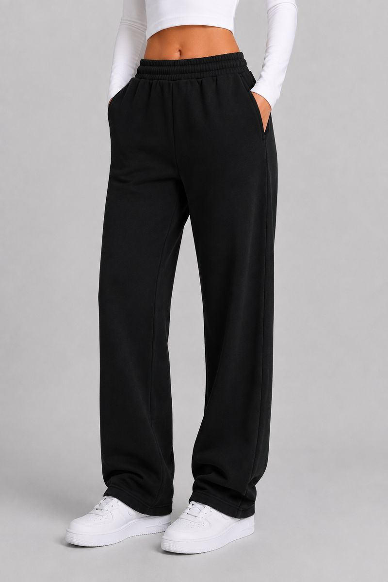Women's solid sports pants, black color, 257R650