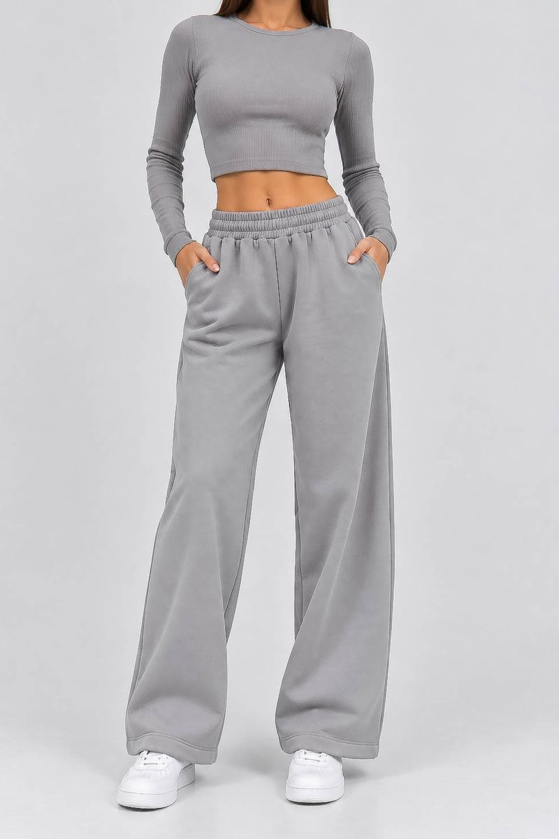 Women's solid sports pants, light gray color, 257R650