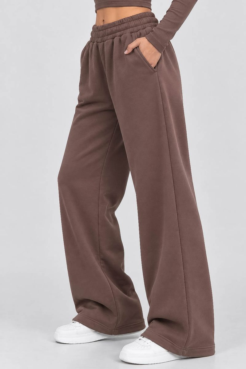 Women's solid sports pants, brown color, 257R650