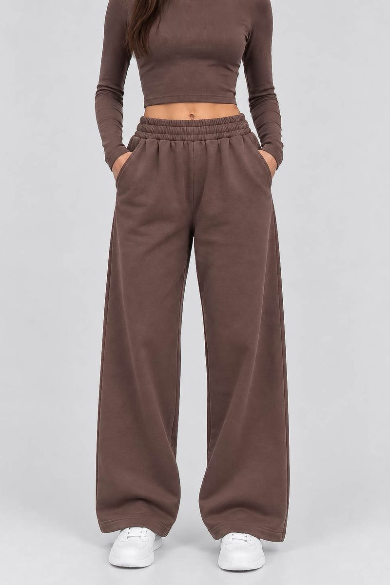 Women's solid sports pants, brown color, 257R650