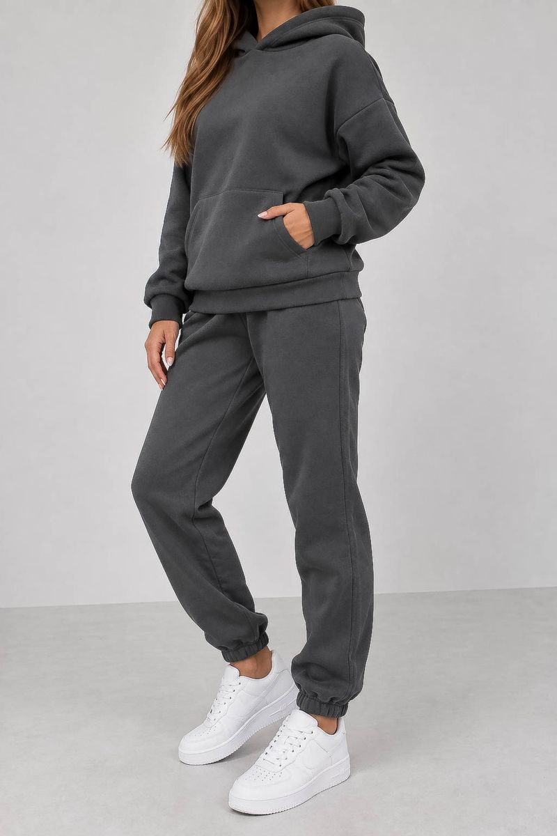 Women's Sports Suit on Fleece, Dark Gray Color, 257R85