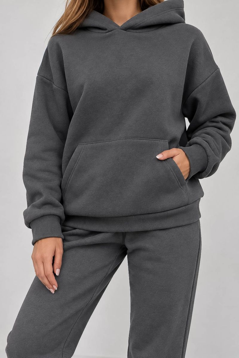 Women's Sports Suit on Fleece, Dark Gray Color, 257R85