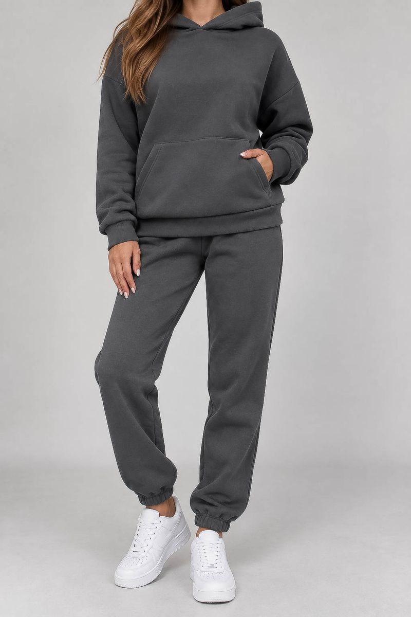 Women's Sports Suit on Fleece, Dark Gray Color, 257R85