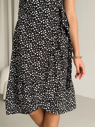 Wrap Dress with Floral Print in Rayon Black Merlini Vicenza