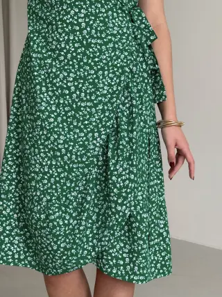 Green Floral Wrap Dress in Rayon by Merlini Vicenza