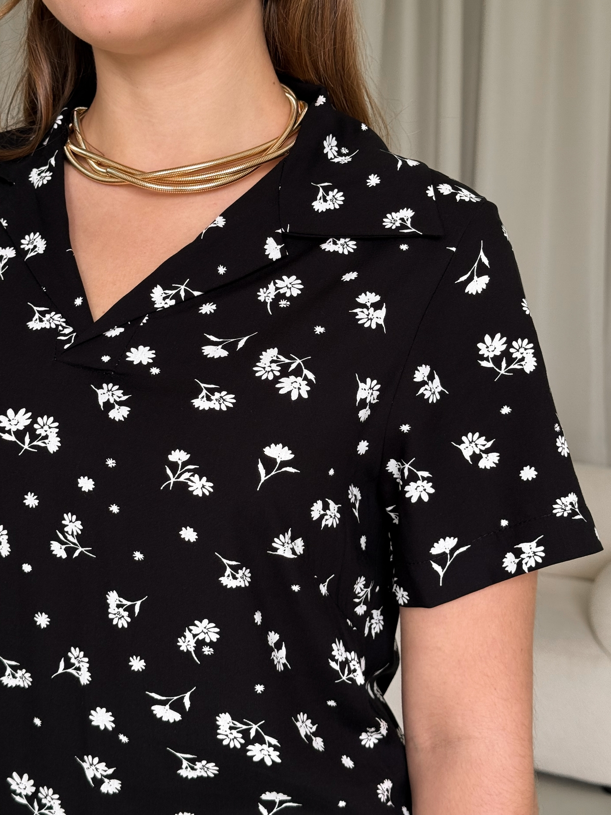 Black Floral Collar Dress in Rayon Tarpy by Merlini