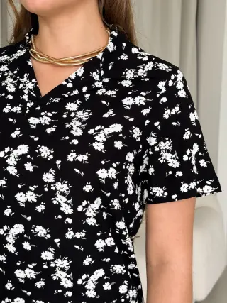 Black Floral Collar Dress from Rayon Merlini Tarpy