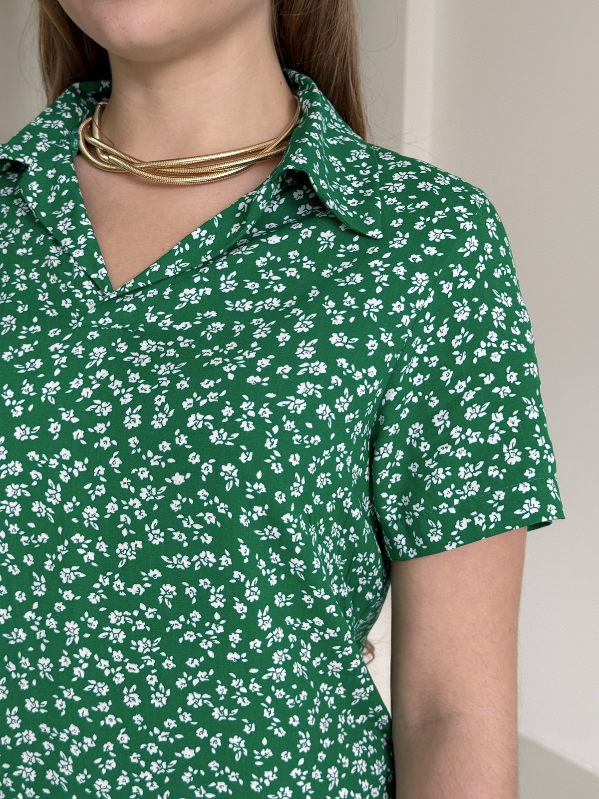Green Floral Collar Dress in Staple Fabric Merlini Tarpy
