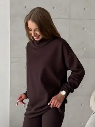 Теплий костюм лосини з кофтою в рубчик на флісі шоколадний Merlini Modena