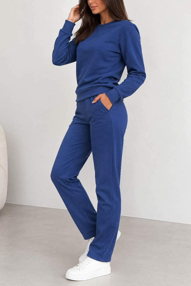 Women's solid color sports suit, blue color, 244R1102