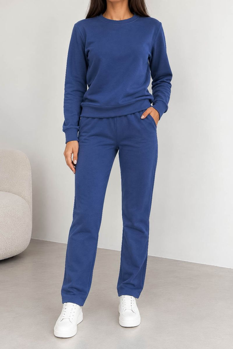 Women's solid color sports suit, blue color, 244R1102