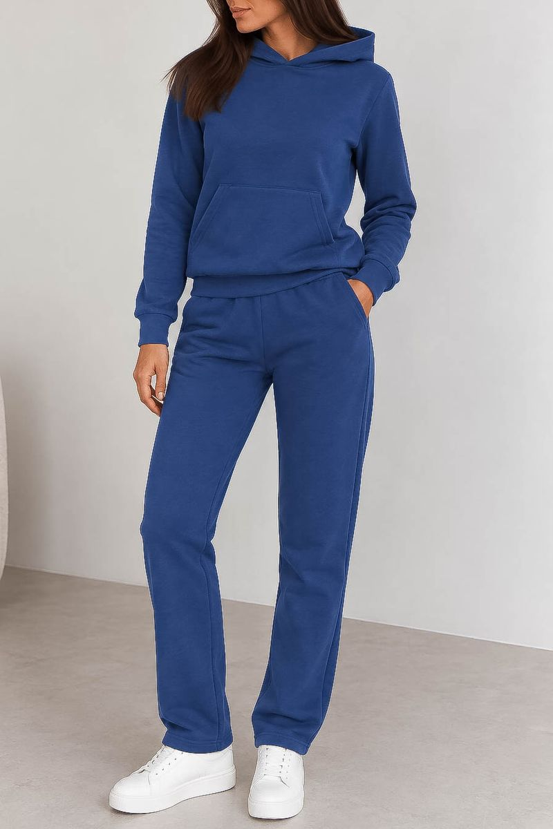 Women's solid sports suit, blue color, 244R1101