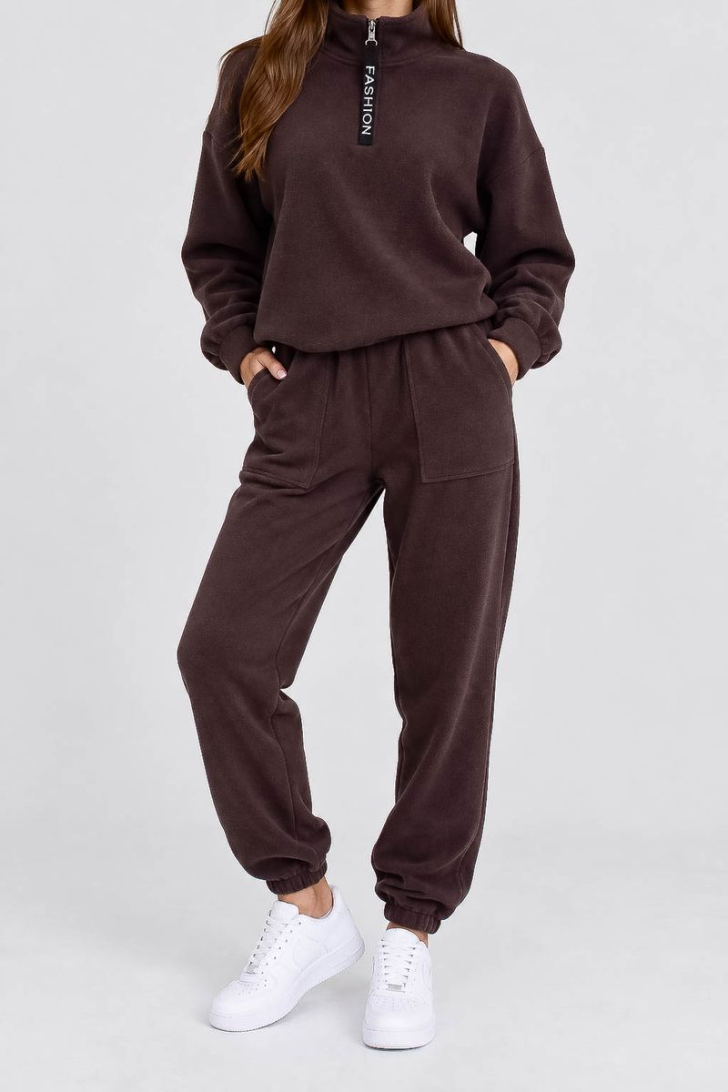 Women's Sports Suit on Fleece, Dark Brown Color, 257R90