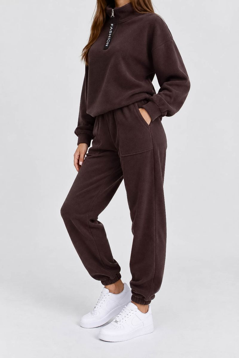 Women's Sports Suit on Fleece, Dark Brown Color, 257R90