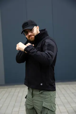 Тактична Утеплена на флісі мембранна куртка Han Wild Чорна З прихованим Капюшоном
