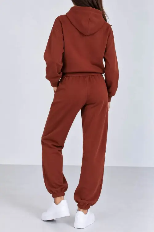 Спортивний костюм жіночий однотонний, колір коричневий, 244R1008-11