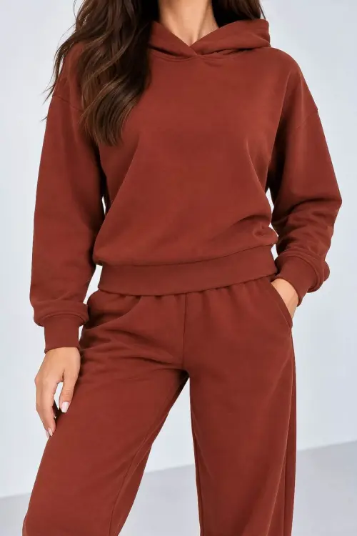 Спортивний костюм жіночий однотонний, колір коричневий, 244R1008-11