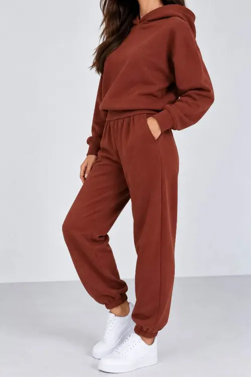 Спортивний костюм жіночий однотонний, колір коричневий, 244R1008-11