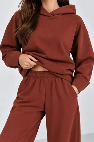 Спортивний костюм жіночий однотонний, колір коричневий, 244R1008-10