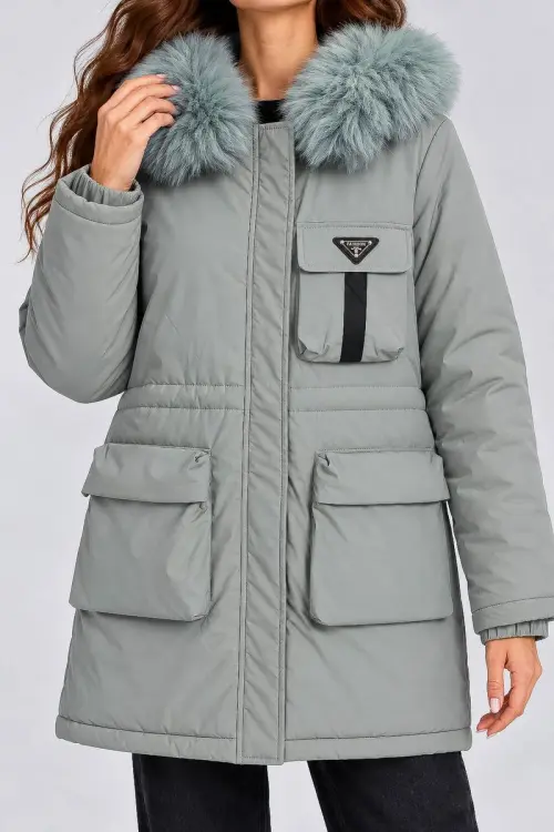 Women's winter jacket, light olive color, 129R8527