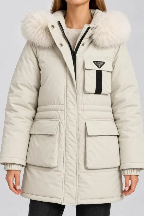Women's winter jacket, light beige color, 129R8527