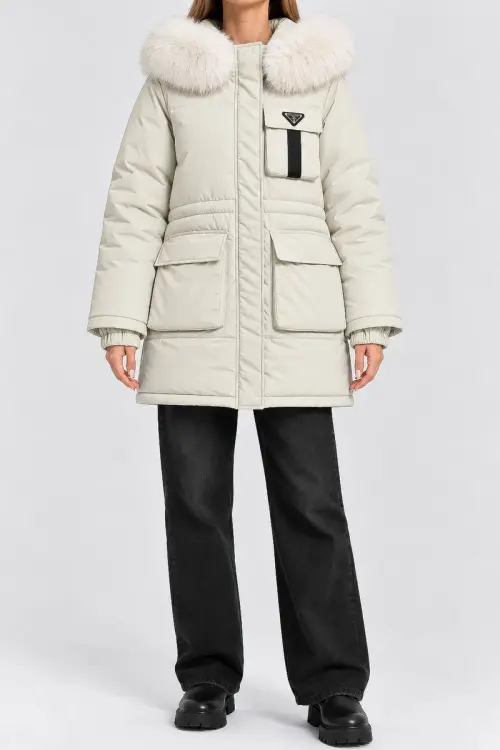 Women's winter jacket, light beige color, 129R8527