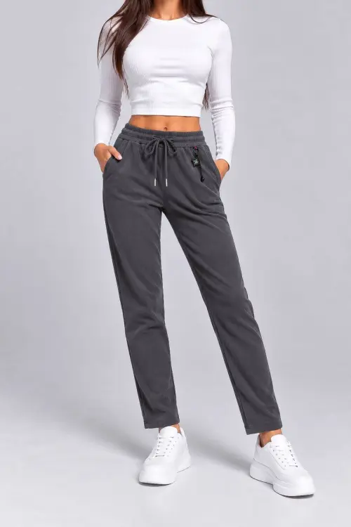 Women's fleece pants, dark gray color, 243RSY-2036