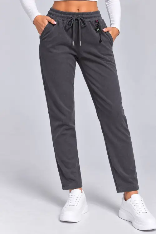 Women's fleece pants, dark gray color, 243RSY-2036