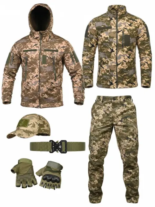 Insulated Pixel 6-in-1 Set Fleece Jacket + Fleece Pants + Fleece Sweater + Baseball Cap + Belt + Gloves