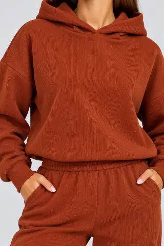 Women's knit suit, terracotta color, 244R9137