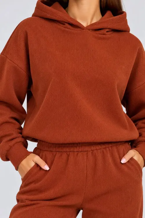 Women's knit suit, terracotta color, 244R9137