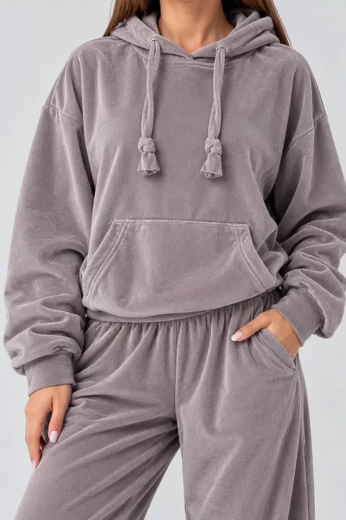 Women's velour sports suit, light powder color, 241R2001-20