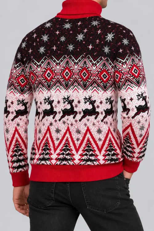Men's Christmas Turtleneck Sweater, Red Color, 214R24713