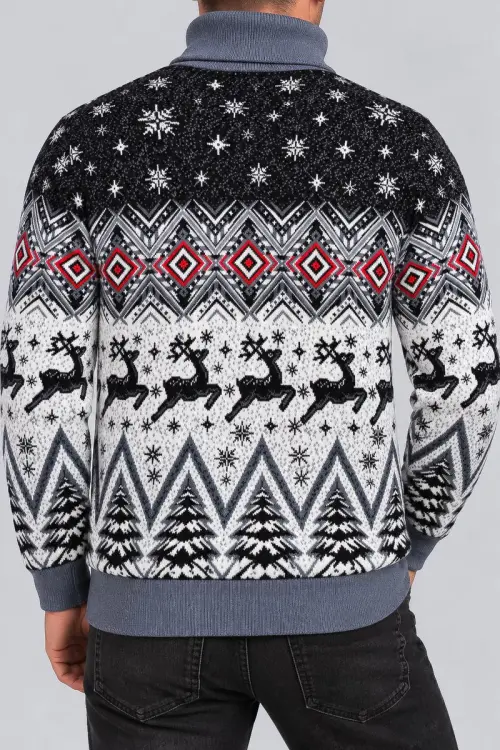 Men's New Year Sweater with High Neck, Denim Color, 214R24713