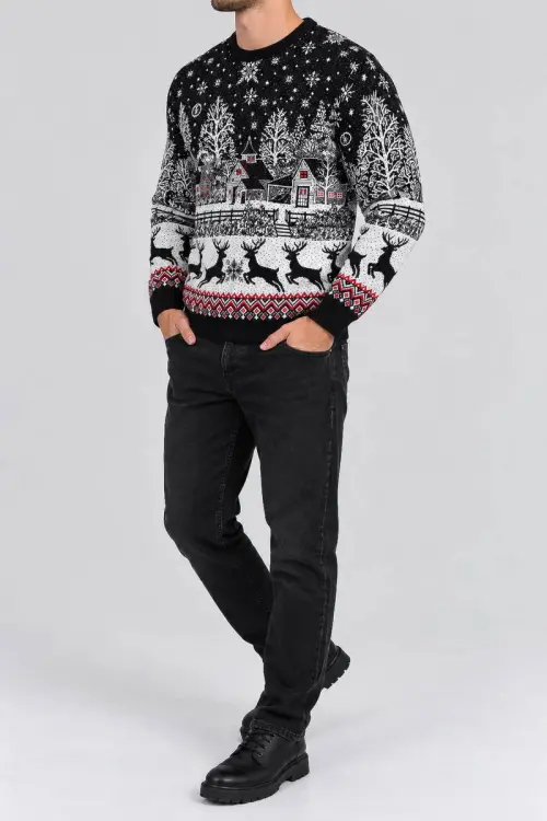 Men's Christmas Sweater, Black, 214R22605