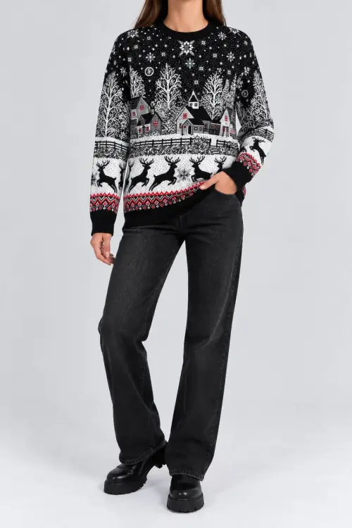 Women's Christmas Sweater, Black, 214R22605-5