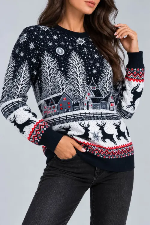 Women's Christmas Sweater, Blue, 214R22605-5