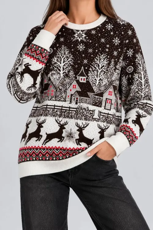 Women's Christmas Sweater, Brown Color, 214R22605-5