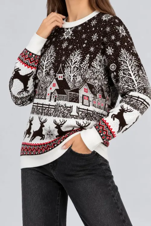 Women's Christmas Sweater, Brown Color, 214R22605-5