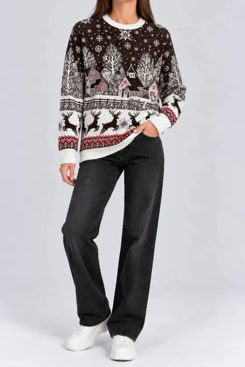 Women's Christmas Sweater, Brown Color, 214R22605-5