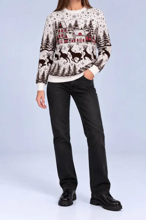 Women's Christmas Sweater, Milk Color, 214R22601-5